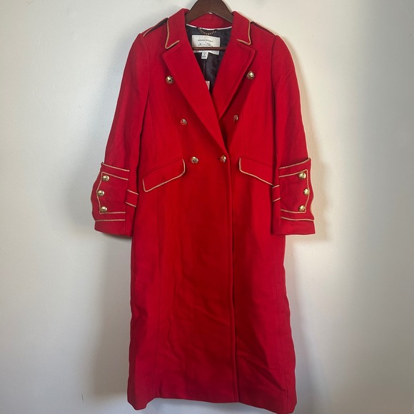 NWT Banana Republic OliviaPalermo Red Military Wool Blend Long Coat Petite Small - Picture 5 of 13